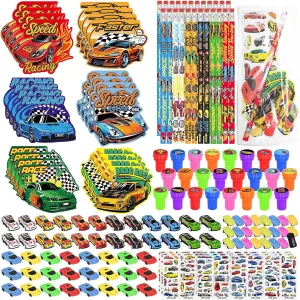 Cinrobiye 96 PCS Race Car Themed Party Favors Racing Car Stationery Set Hot Wheels Birthday Decorations for Birthday Party School Rewards Carnival Prizes Gifts Treasure Box Goodie Bag Filler Supplies