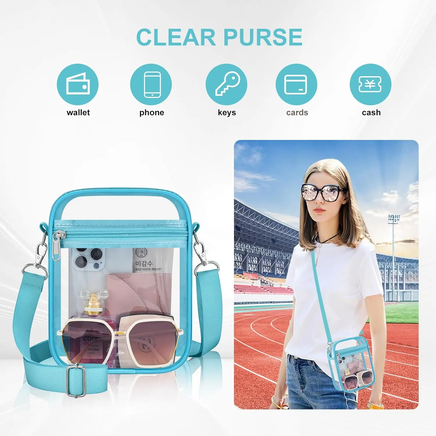Clear Bag Stadium Approved Clear Purse for Women Clear Crossbody Bag for Stadium Events Concerts Festivals