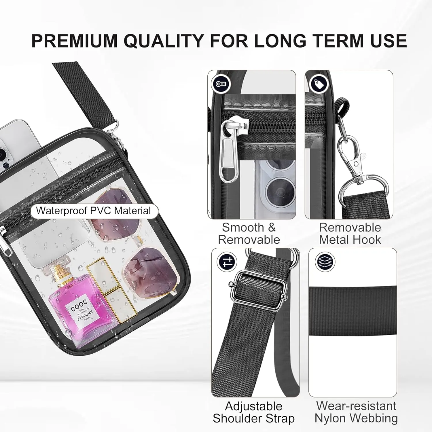 Clear Bag Stadium Approved Clear Purse for Women Clear Crossbody Bag for Stadium Events Concerts Festivals