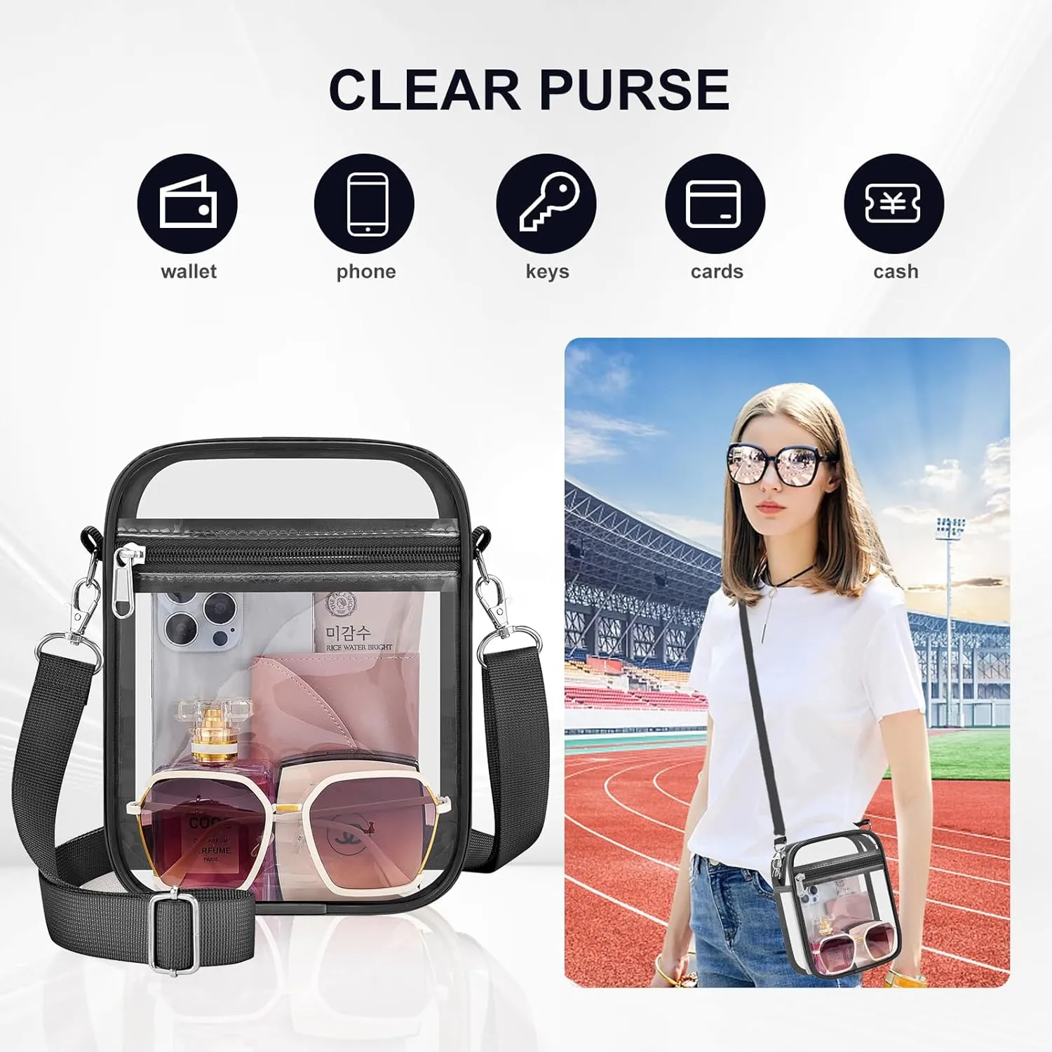 Clear Bag Stadium Approved Clear Purse for Women Clear Crossbody Bag for Stadium Events Concerts Festivals