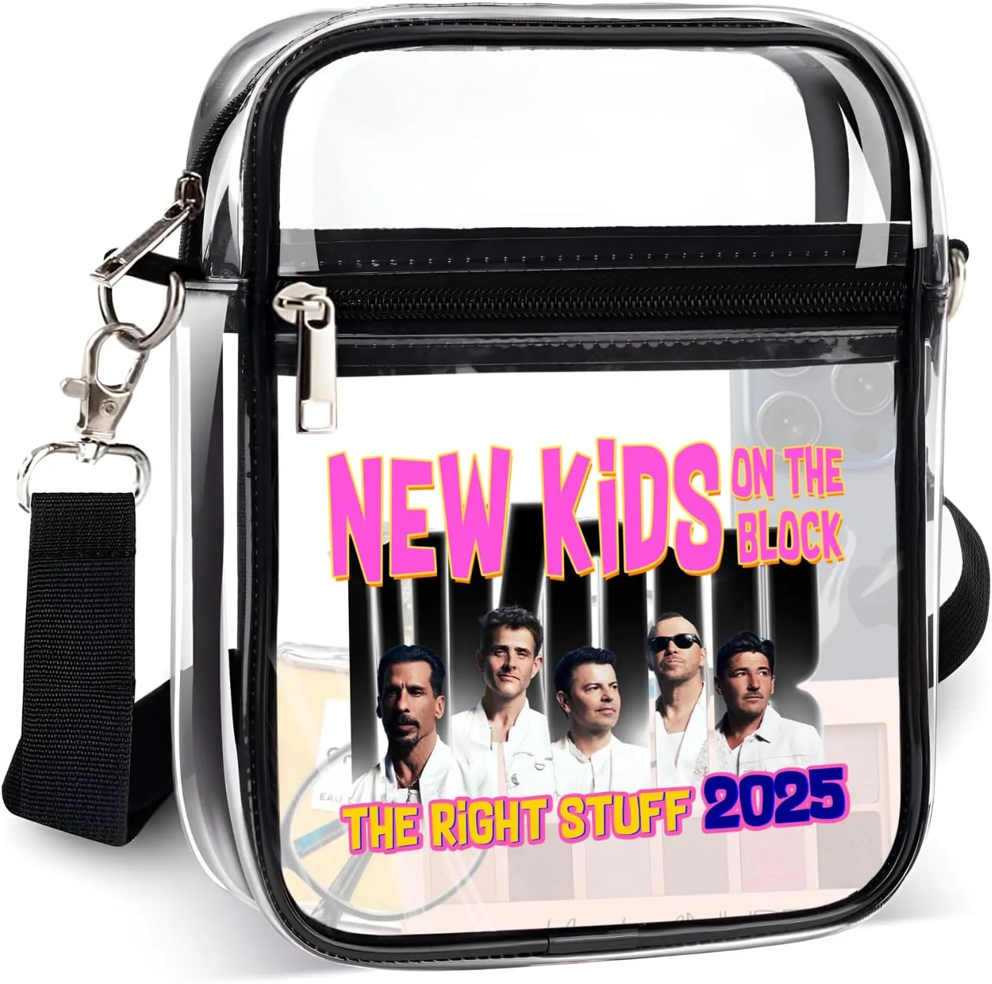 Clear Bag Stadium Approved for NKOTB The Right Stuff 2025 Tour Event Concert, Clear Crossbody Purse for Concerts Merch, Black