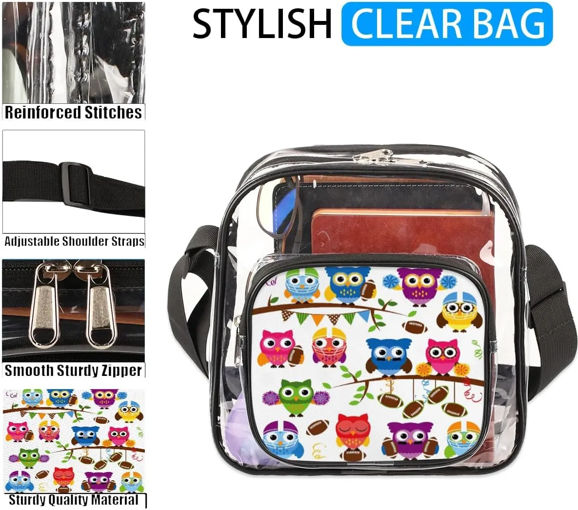Clear Crossbody Bag Stadium Approved for Women and Men Transparent Messenger Shoulder Bag Clear Purse Bag