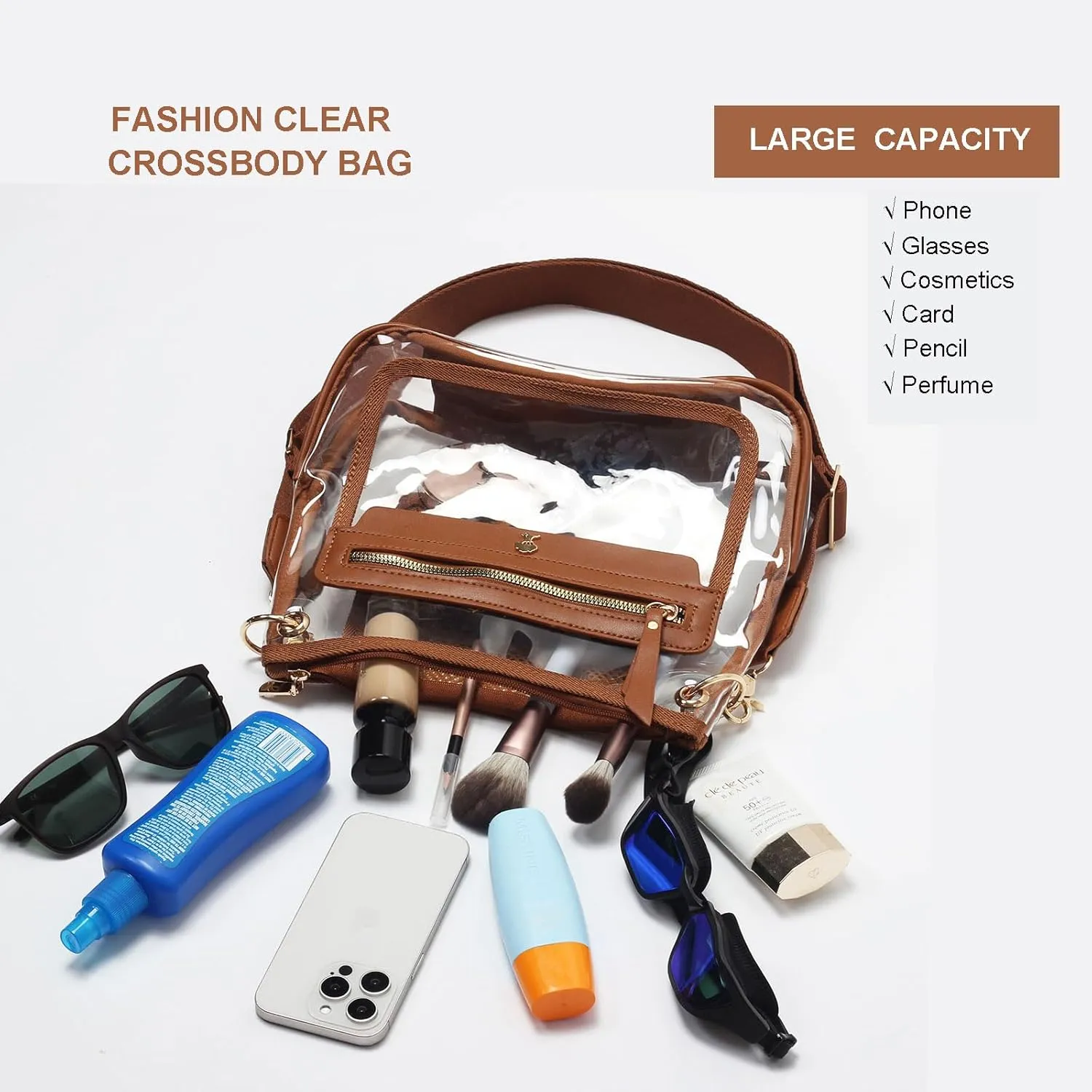 Clear Crossbody Bags for Women Stadium Approved Clear Purse for Concert Transparent Events Plastic Bag