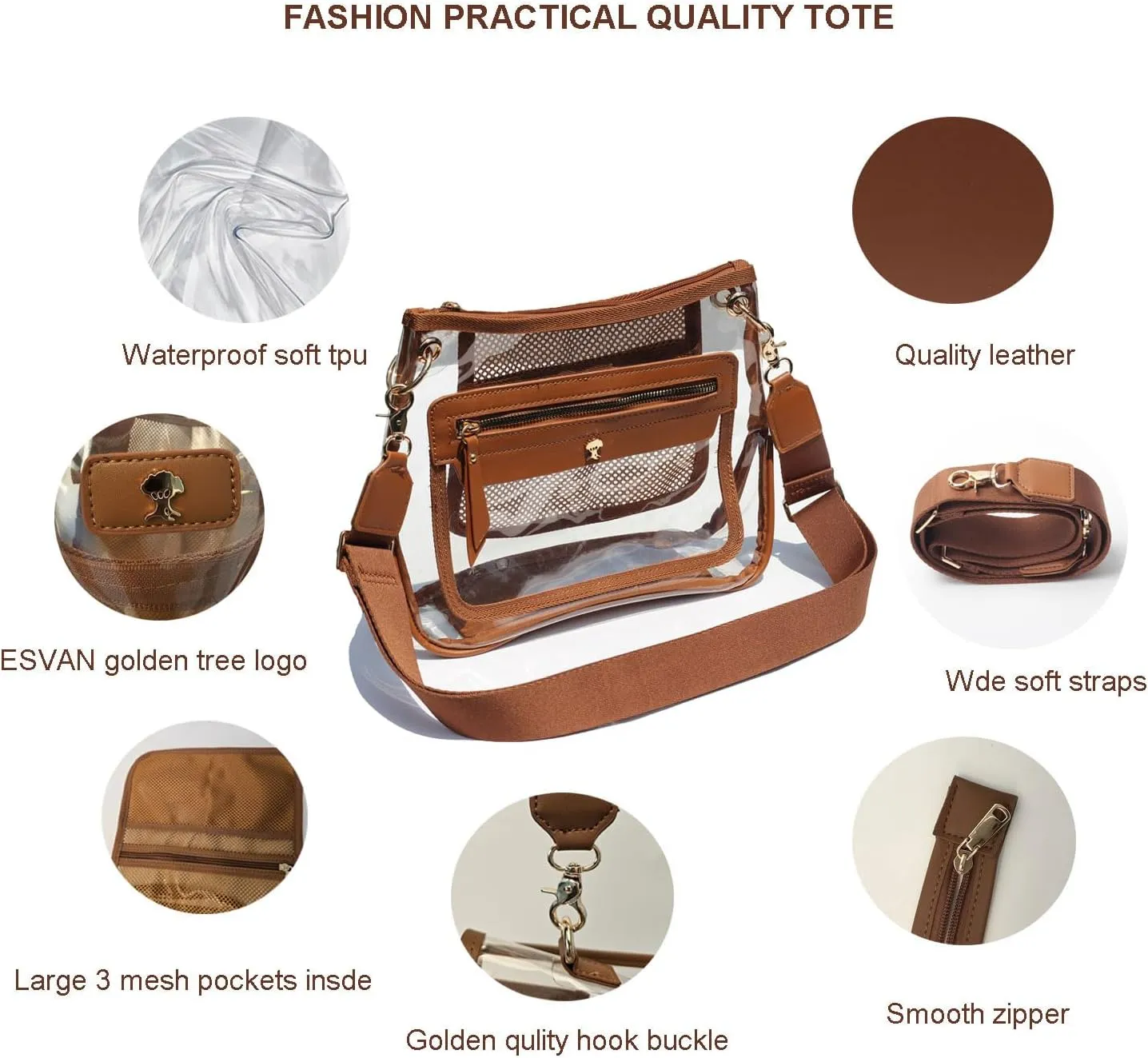 Clear Crossbody Bags for Women Stadium Approved Clear Purse for Concert Transparent Events Plastic Bag
