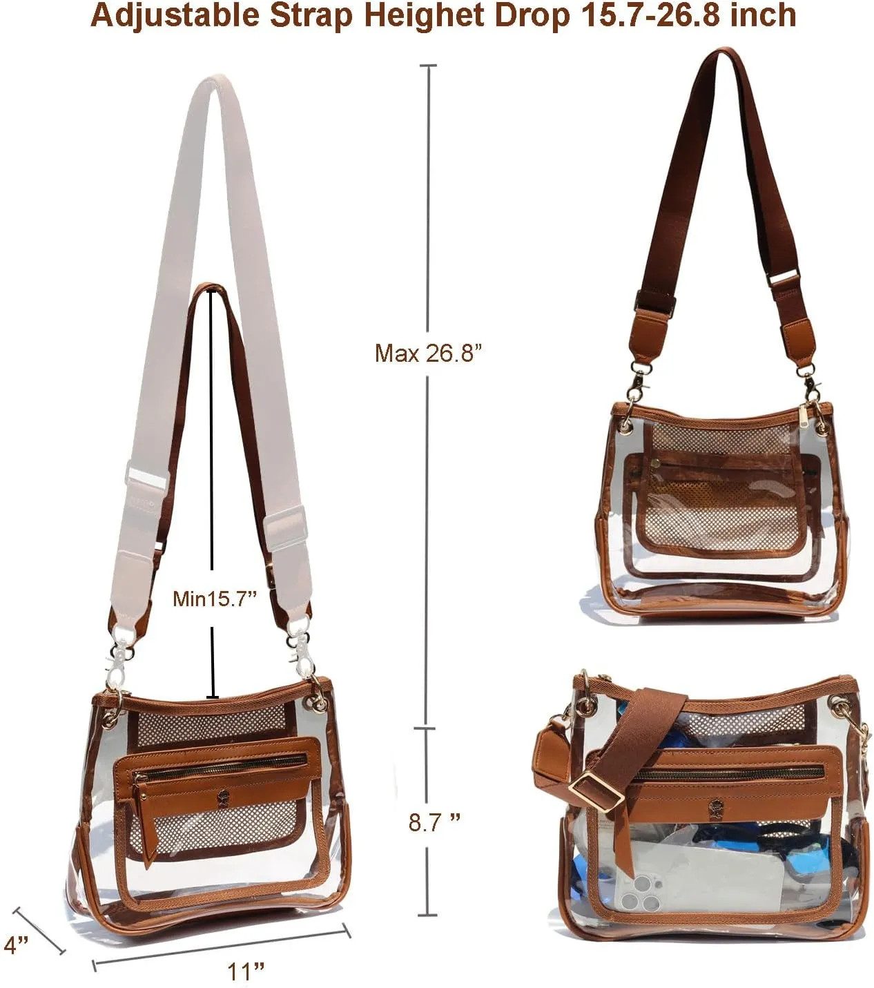 Clear Crossbody Bags for Women Stadium Approved Clear Purse for Concert Transparent Events Plastic Bag