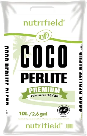 Coco Coir Perlite Mix 10 Liter - 70/30 Blend - Pre Buffered with Calcium, Organic Coconut Coir & Perlite for Plants - Hydroponic, Indoor & Outdoor, Grow Bags & House Plants