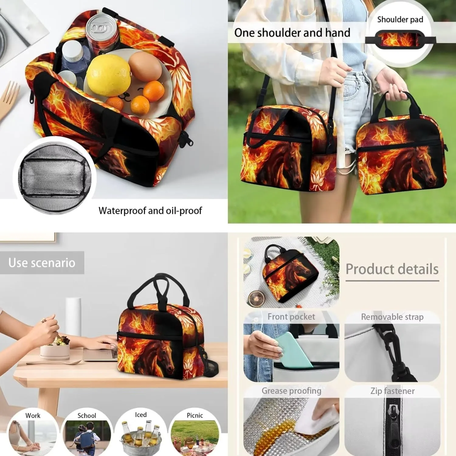 Coloranimal Horse Backpack for Girls Boys Unisex Children Back to School Book Bags 4Pcs Set Middle Student Bookbag with Water Bottle Carrier Bag,Pencil Box,Tote Bag Lunch Box Kids Bagpack