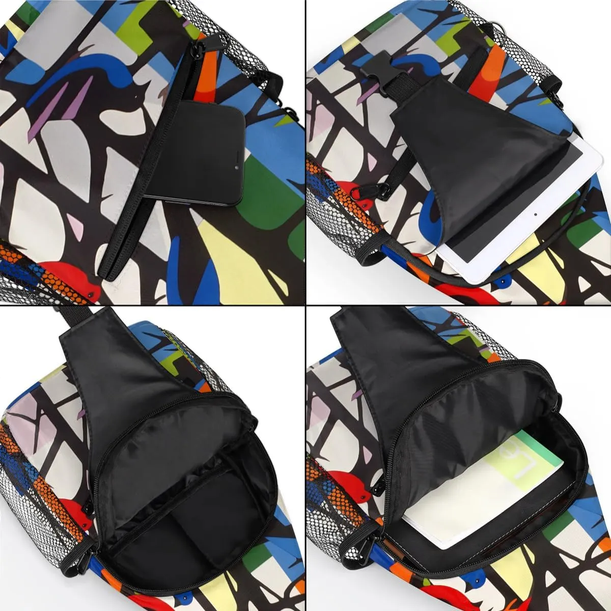 Colorful Birds On the Tree Sling Bag for Women Men, Waterproof Crossbody Sling Backpack Travel Outdoor Sports Chest Bag