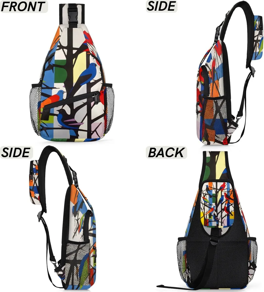 Colorful Birds On the Tree Sling Bag for Women Men, Waterproof Crossbody Sling Backpack Travel Outdoor Sports Chest Bag