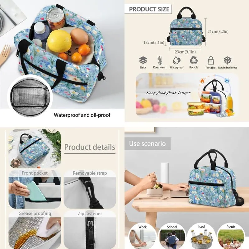 Colorful Butterfly Mushroom Print Students School Backpacks with Cute Daisy Flower Butterflies Pattern Lunch Box Pencil Case Bags Travel Daypack Bookbag Set for Student