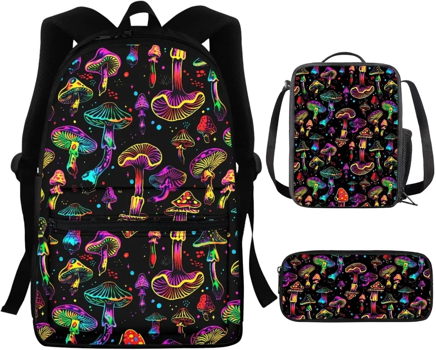Colorful Mushroom School Backpack for Teen Girls 10-12 Middle School Bookbag With Lunch Box Pencil Case Set 3 In 1 Teens School Bag Elementary Primary Student Book Bags 4Th/5Th/6Th Grade