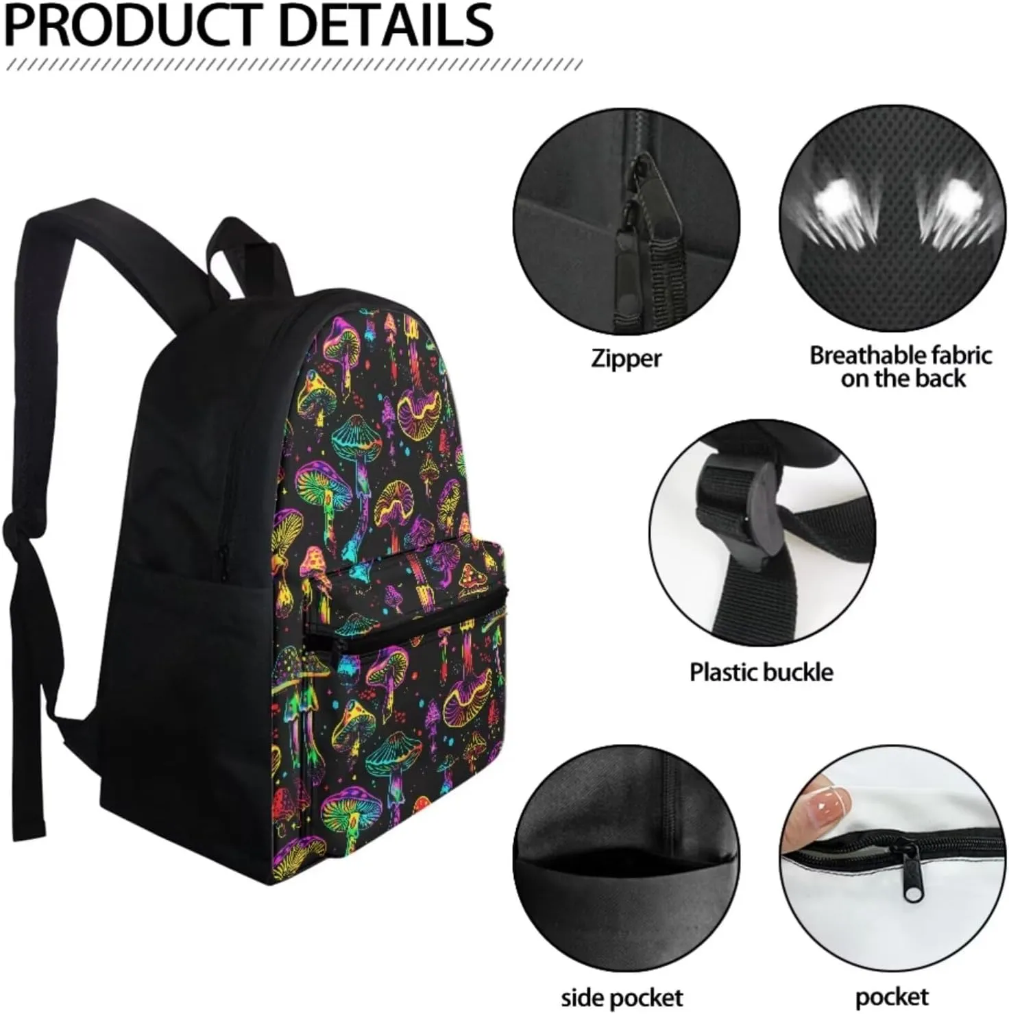 Colorful Mushroom School Backpack for Teen Girls 10-12 Middle School Bookbag With Lunch Box Pencil Case Set 3 In 1 Teens School Bag Elementary Primary Student Book Bags 4Th/5Th/6Th Grade