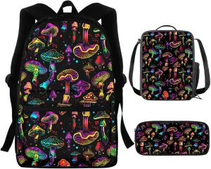 Colorful Mushroom School Backpack for Teen Girls 10-12 Middle School Bookbag With Lunch Box Pencil Case Set 3 In 1 Teens School Bag Elementary Primary Student Book Bags 4Th/5Th/6Th Grade