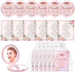 Compact Mirror Bulk, 6 Pack Inspirational Pocket Purse Handheld Mirror Portable Round Makeup Folding Appreciation Gift for Christmas Valentine Daily Travel