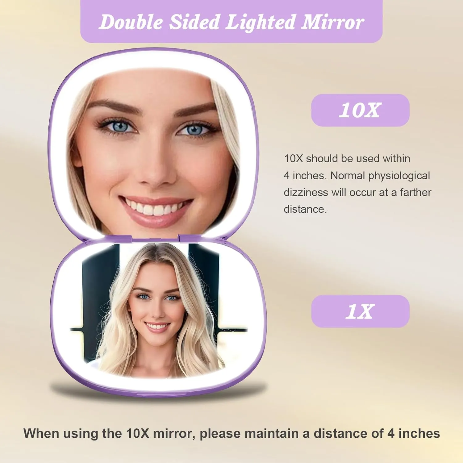 Compact Mirror with Light 1x/10x Magnifying Led Travel Makeup Small Mirror Rechargeable Portable Mirror for Purse Pocket Travel Essentials Accessories for Women Gifts Purple