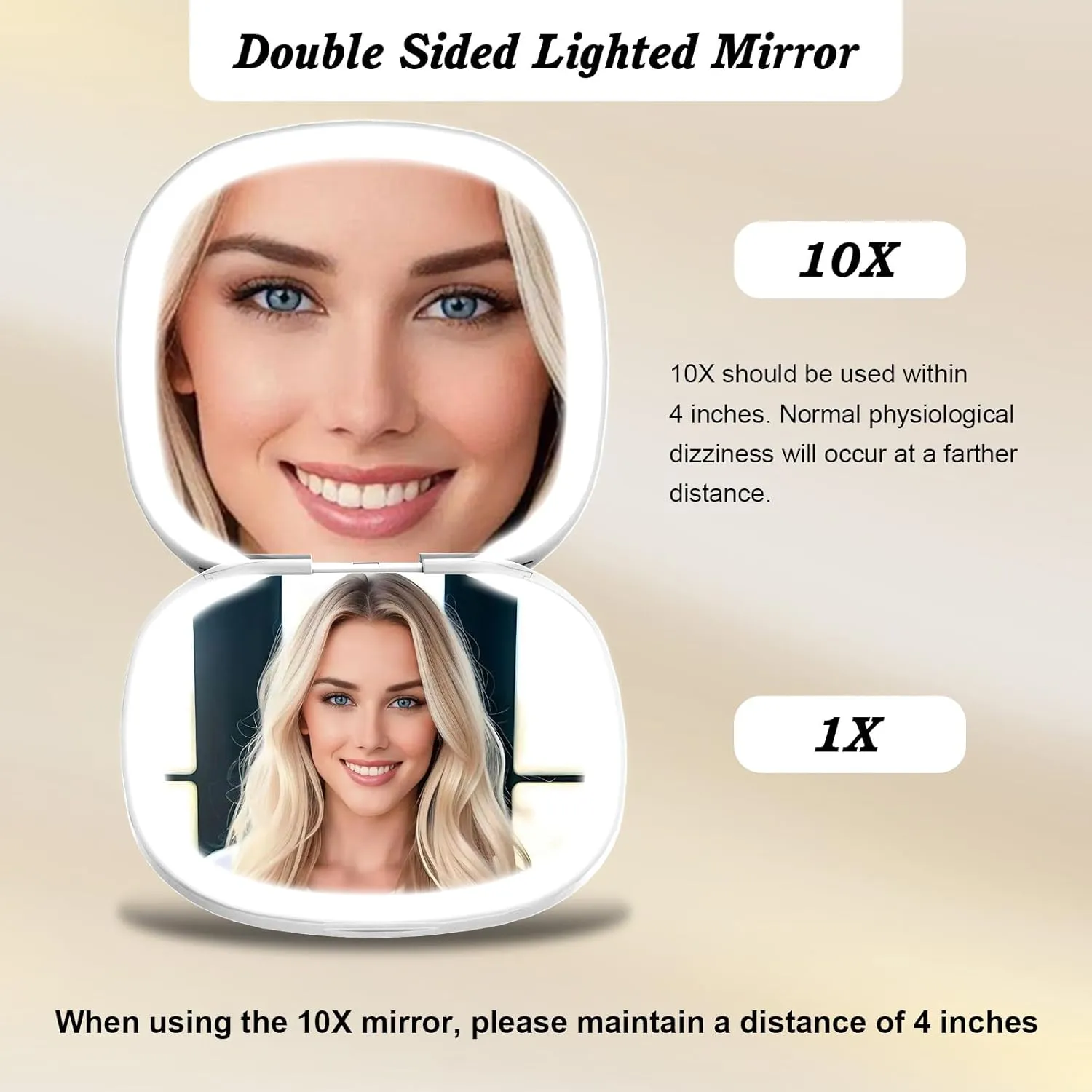 Compact Mirror with Light 1x/10x Magnifying Led Travel Makeup Small Mirror Rechargeable Portable Mirror for Purse Pocket Travel Essentials Accessories for Women Gifts White