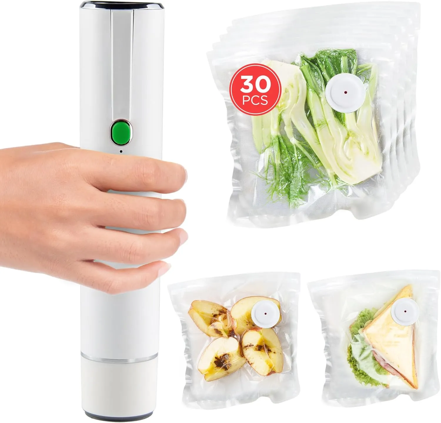 Compact Vacuum Sealer   30 Bags - Preserve Food 5 Times Longer