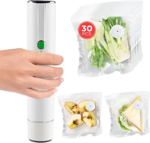 Compact Vacuum Sealer   30 Bags - Preserve Food 5 Times Longer