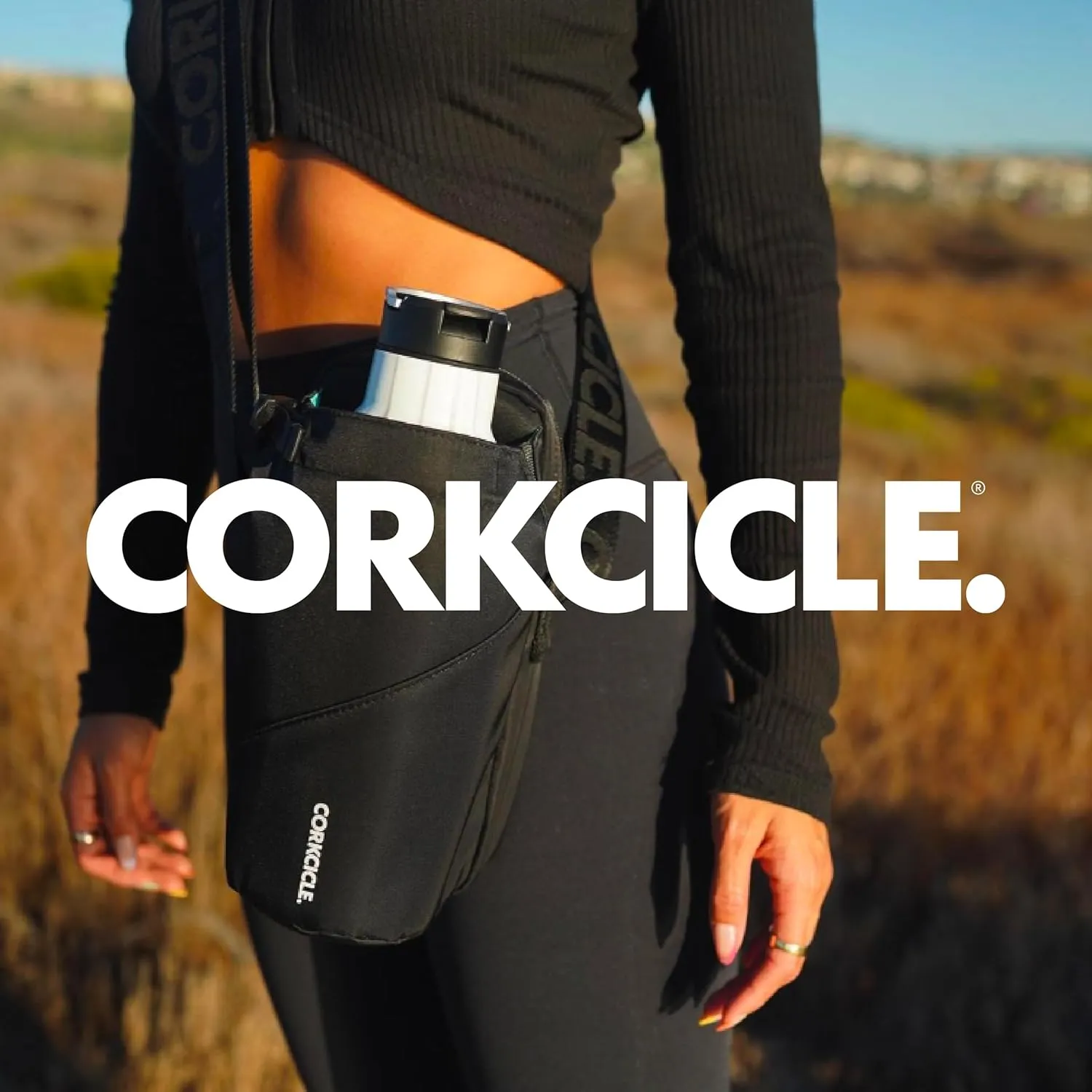 Corkcicle x Disney Minnie Mickey Mouse Ears Crossbody Water Bottle Sling Bag, Black, Fits 16-40 oz Tumbler – Secure Items in Water Bottle Holder with Strap