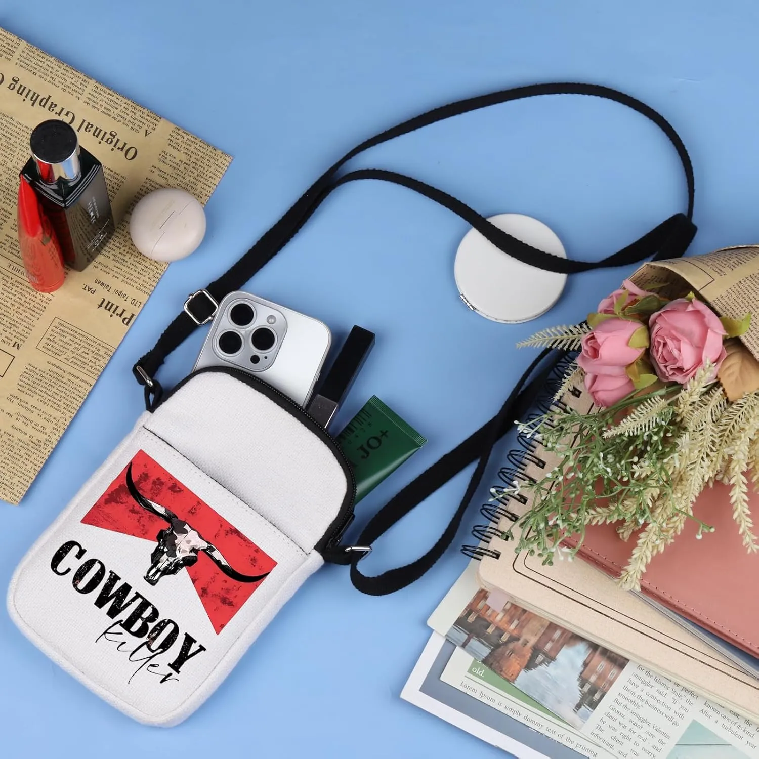 Cowboy Killer Crossbody Bag Western Cowgirl Gift Women Wild Vintage Western Rodeo Crossbody Bag Bull Skull Graphic Bag