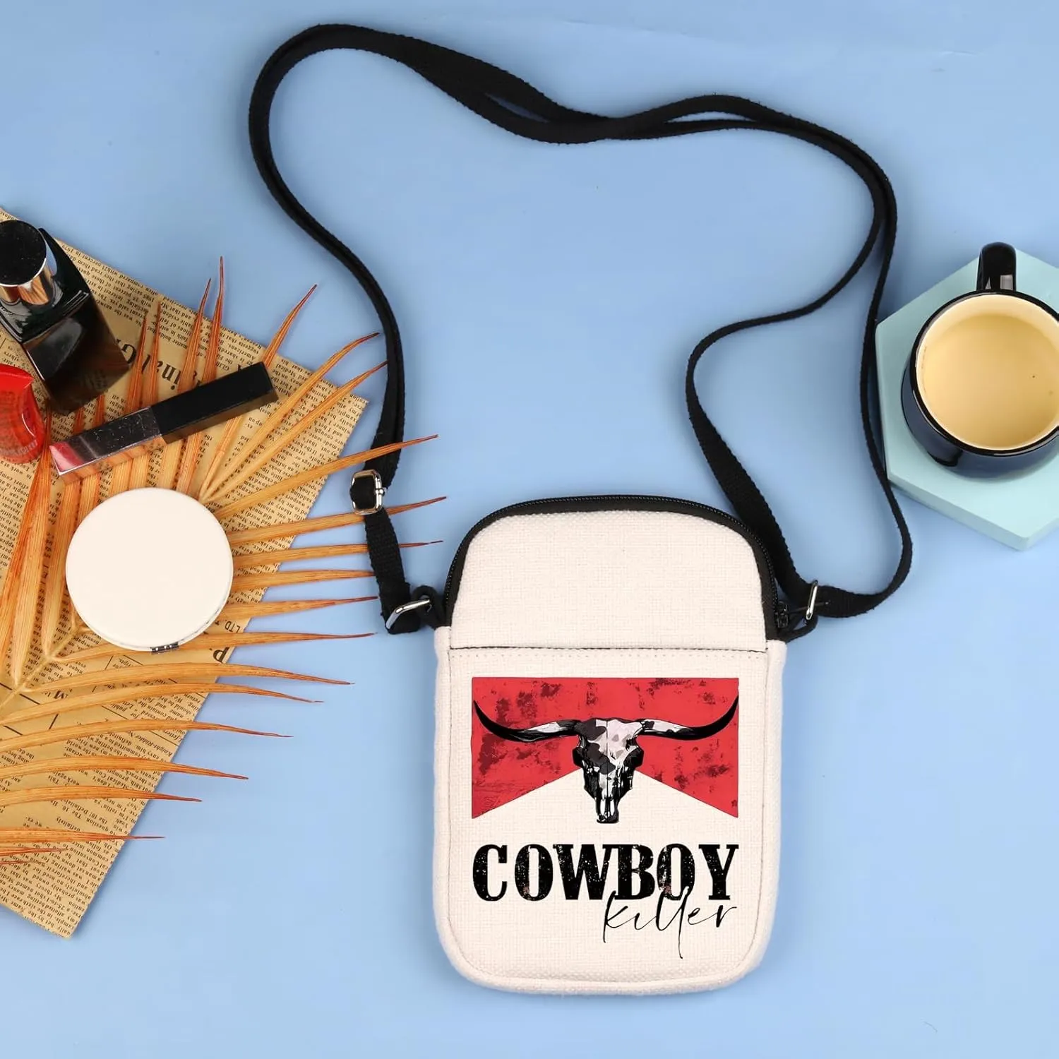 Cowboy Killer Crossbody Bag Western Cowgirl Gift Women Wild Vintage Western Rodeo Crossbody Bag Bull Skull Graphic Bag