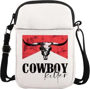 Cowboy Killer Crossbody Bag Western Cowgirl Gift Women Wild Vintage Western Rodeo Crossbody Bag Bull Skull Graphic Bag