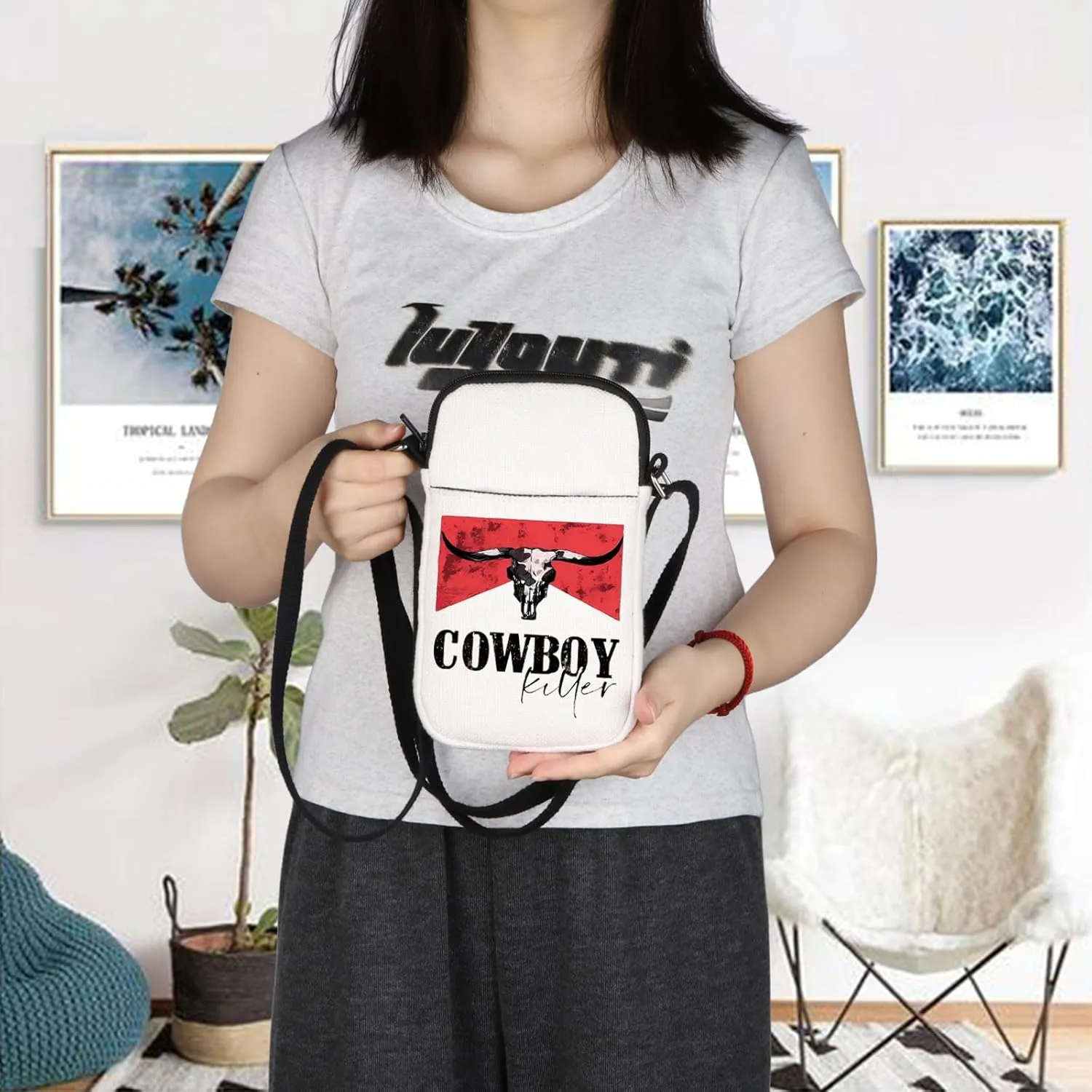 Cowboy Killer Crossbody Bag Western Cowgirl Gift Women Wild Vintage Western Rodeo Crossbody Bag Bull Skull Graphic Bag