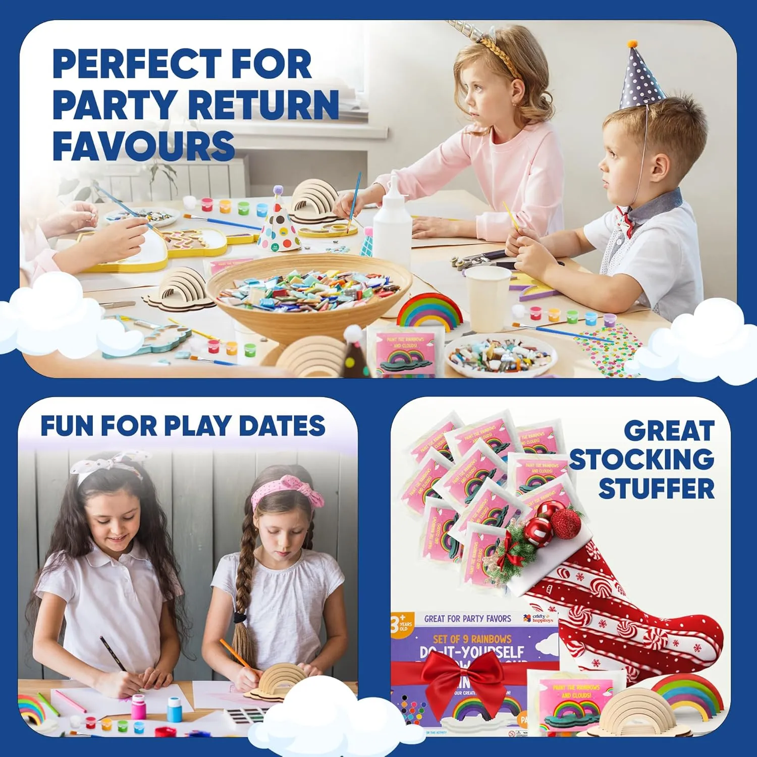 CRAFTY HAPPITOYS Rainbow Painting Set for Kids 12 Pcs - Bulk Stockings & Birthday Goodie Bag Stuffer - Kids Party Favors Toy Return Gifts - Pinata Stuffers - Classroom Treasure Box Carnival Prizes