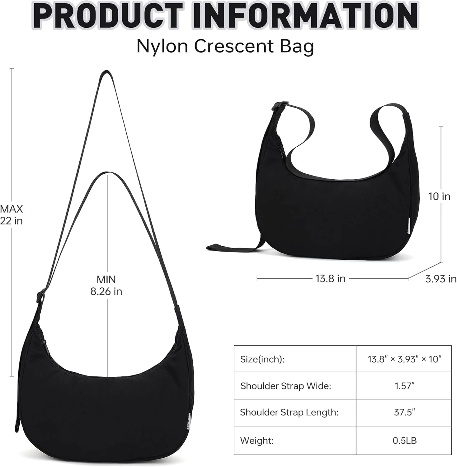 Crescent Bag For Women, Shoulder Bag Nylon Crossbody Bags For Women Multi-Pocket Sling Crossbody Bag Adjustable Strap