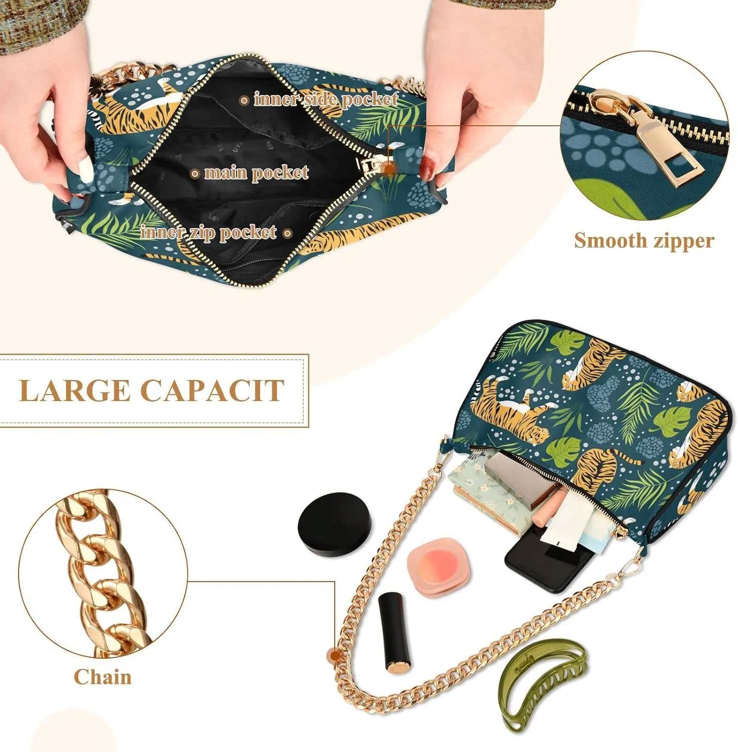 Cross Body Bag Cute Vintage Flowers Tote Bag Chain Bag Shoulder Bag Handbag Purse for Women