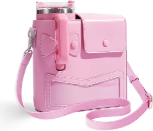 Crossbody Bag Compatible with Stanley Cup, Portable Purse Cup Holder Bag Outdoor Water Bottle Purse Crossbody with Adjustable Shoulder Strap PU Leather S-tanley Purse Handbag