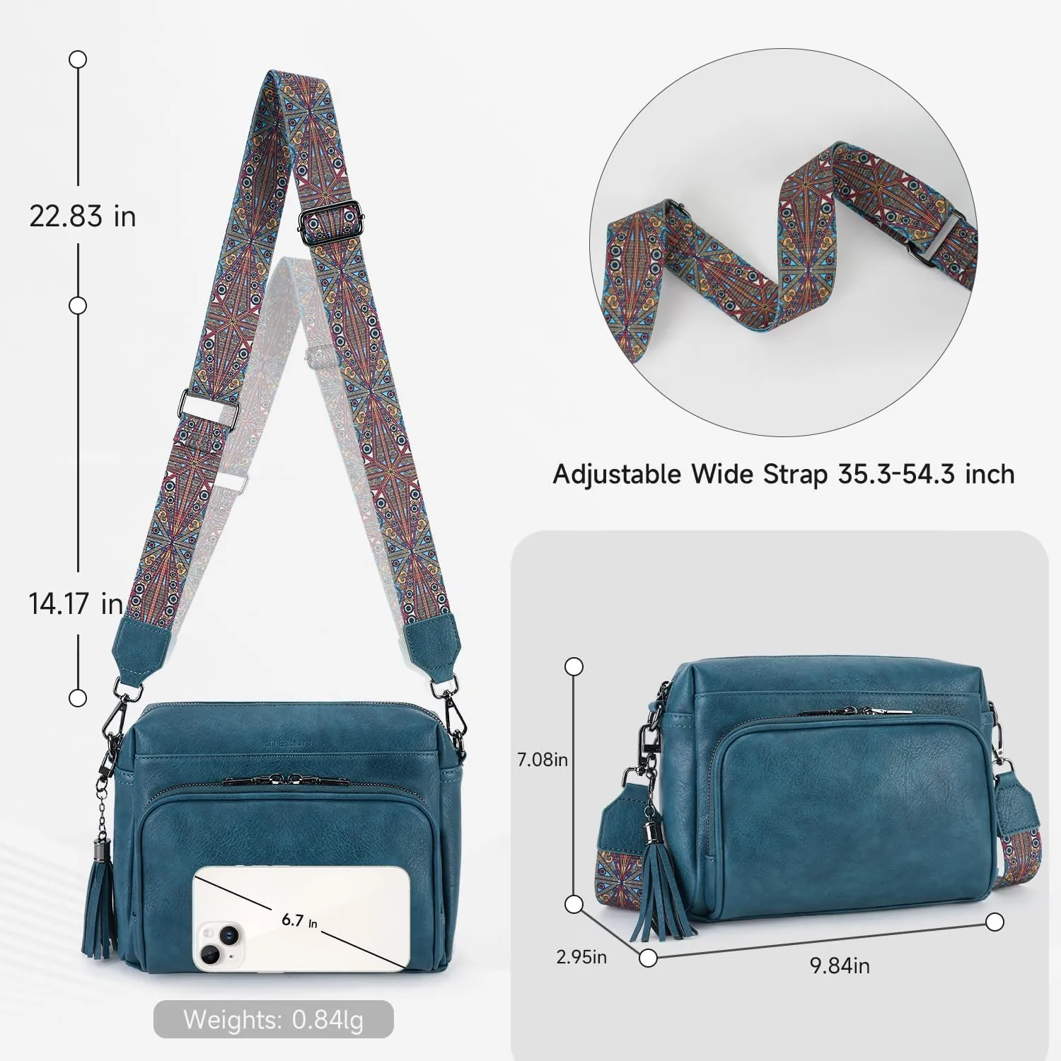 Crossbody Bags for Women Lightweight Vegan Leather Crossbody Shoulder Bag Phone Purse with Adjustable Guitar Strap