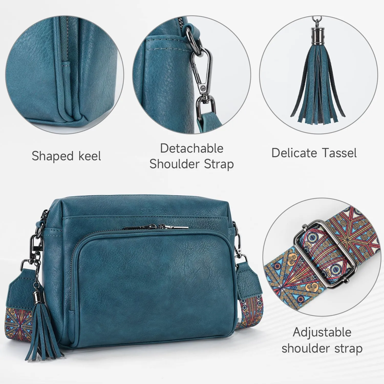 Crossbody Bags for Women Lightweight Vegan Leather Crossbody Shoulder Bag Phone Purse with Adjustable Guitar Strap