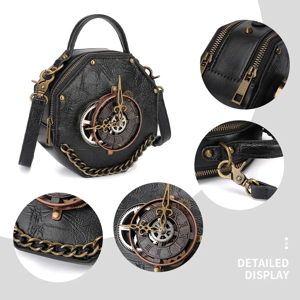 Crossbody Bags for Women Purses for Women Travel Bag Retro Gear Clock Chain Handbags for Women Cell Phone Shoulder Bag