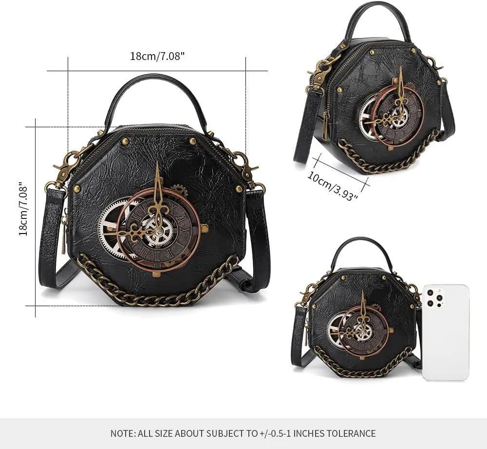 Crossbody Bags for Women Purses for Women Travel Bag Retro Gear Clock Chain Handbags for Women Cell Phone Shoulder Bag