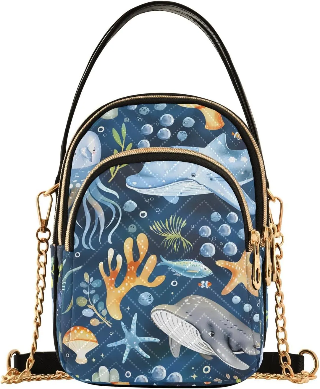 Crossbody Bags for Women Watercolor Whale Octopus Women's Crossbody Handbags Leather Purses Shoulder bag