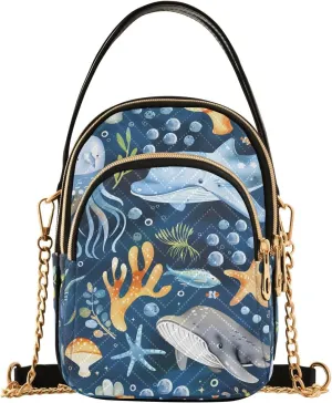 Crossbody Bags for Women Watercolor Whale Octopus Women's Crossbody Handbags Leather Purses Shoulder bag