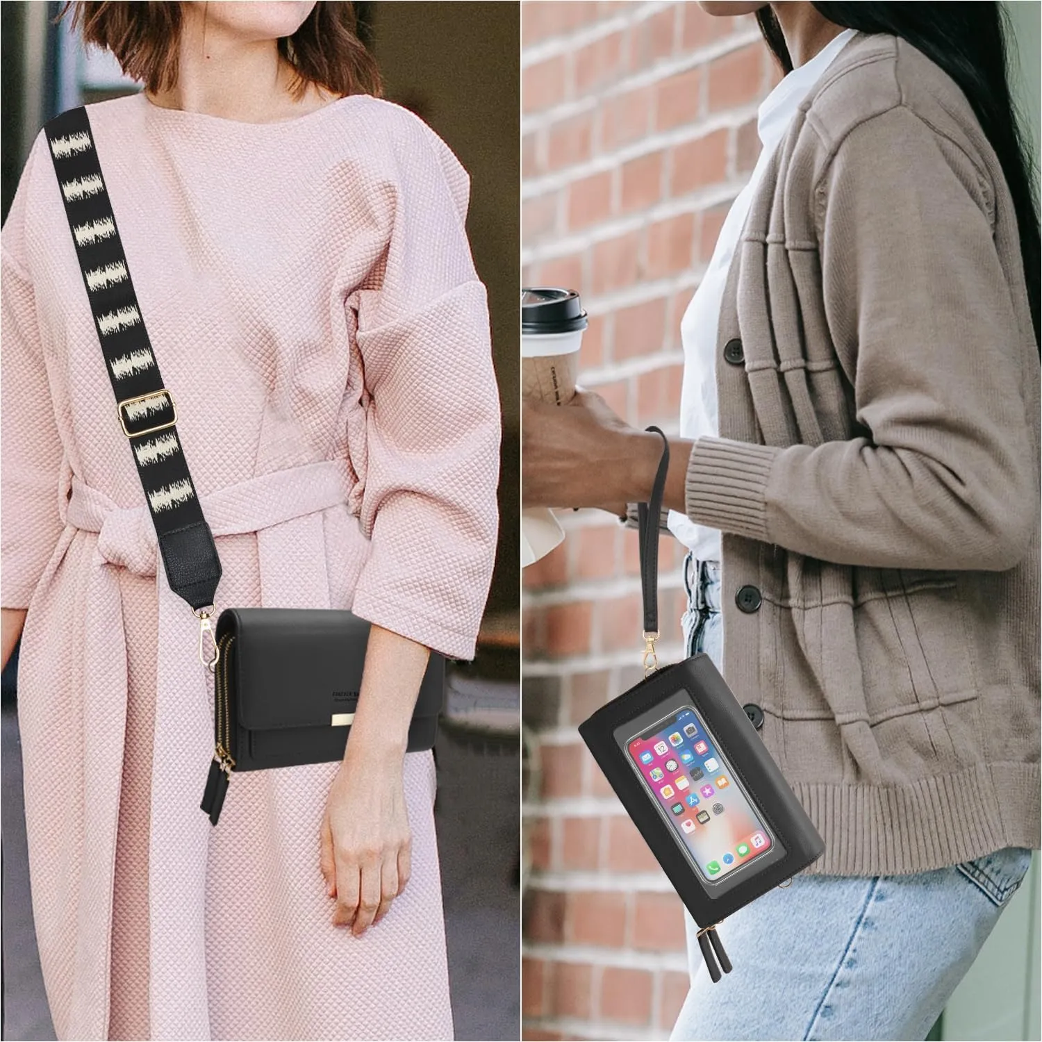 CrossBody Bags with Touchscreen Cell Phone Purse Window Zipper Pocket,RFID Blocking Card Holder iPhone bag for Women