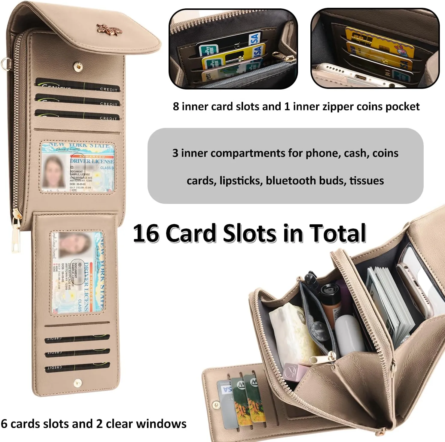 CrossBody Bags with Touchscreen Cell Phone Purse Window Zipper Pocket,RFID Blocking Card Holder iPhone bag for Women