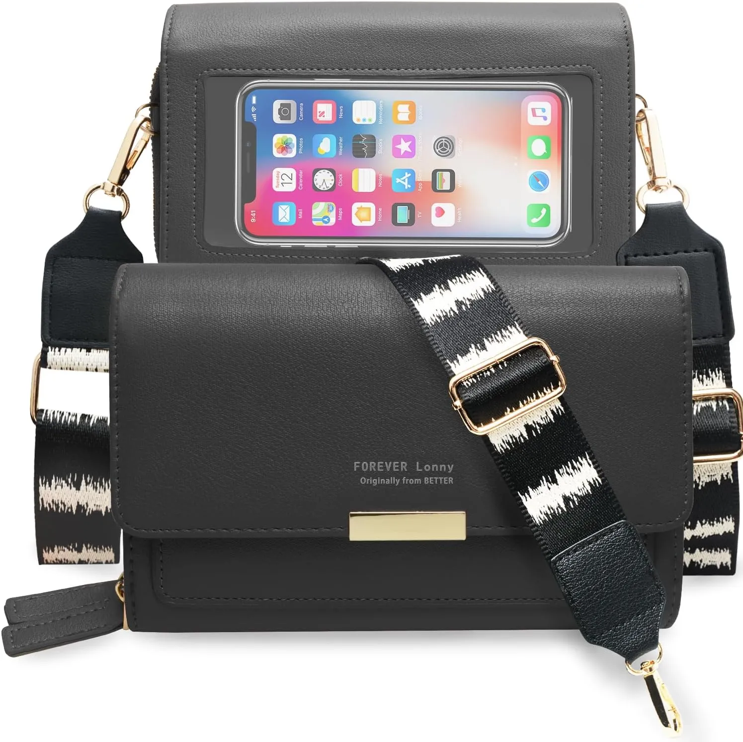 CrossBody Bags with Touchscreen Cell Phone Purse Window Zipper Pocket,RFID Blocking Card Holder iPhone bag for Women