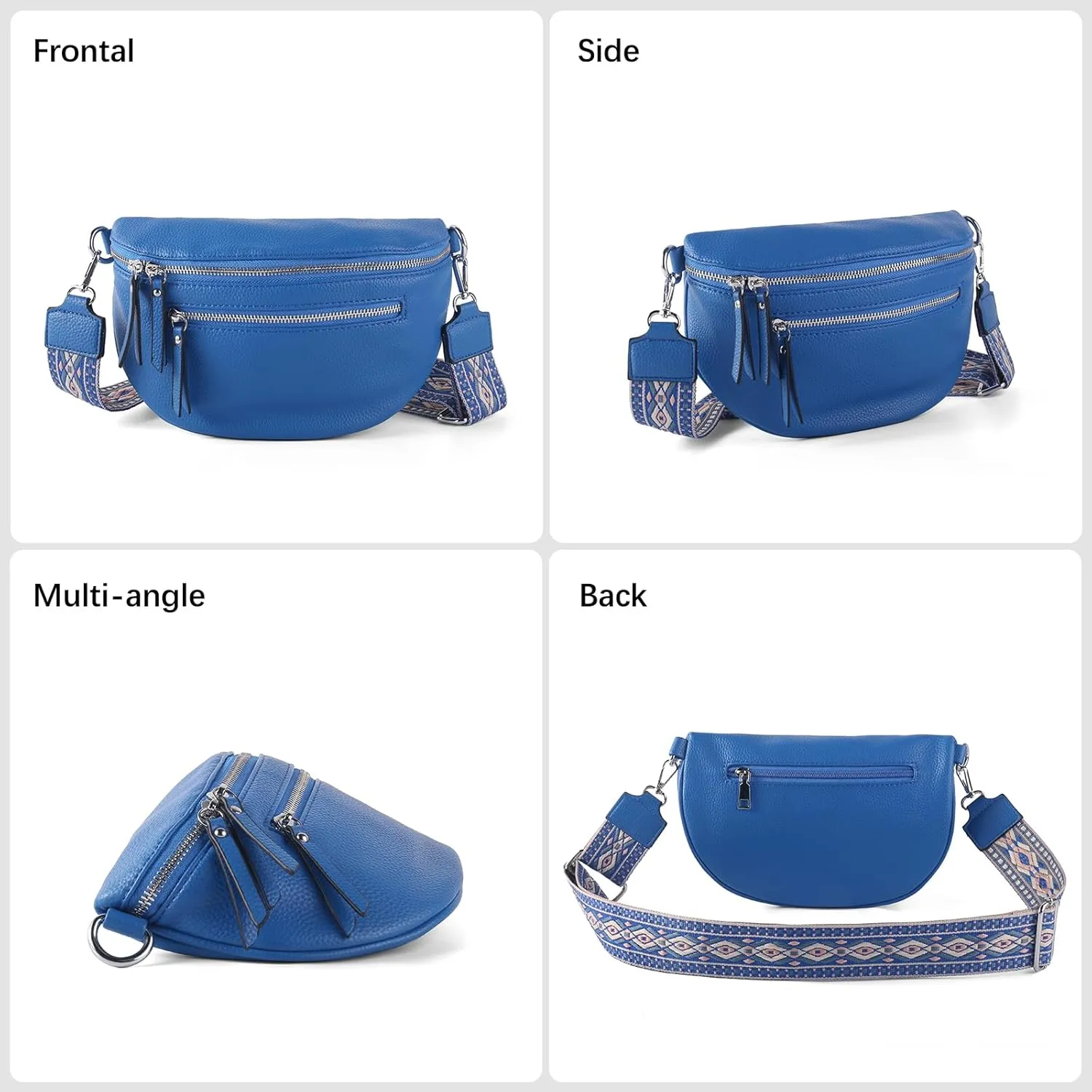 Crossbody Fanny Packs for Women Sling Bags with Coin Purse Bumbag Vegan Leather Belt Bag Chest Purse for Travel (Blue)