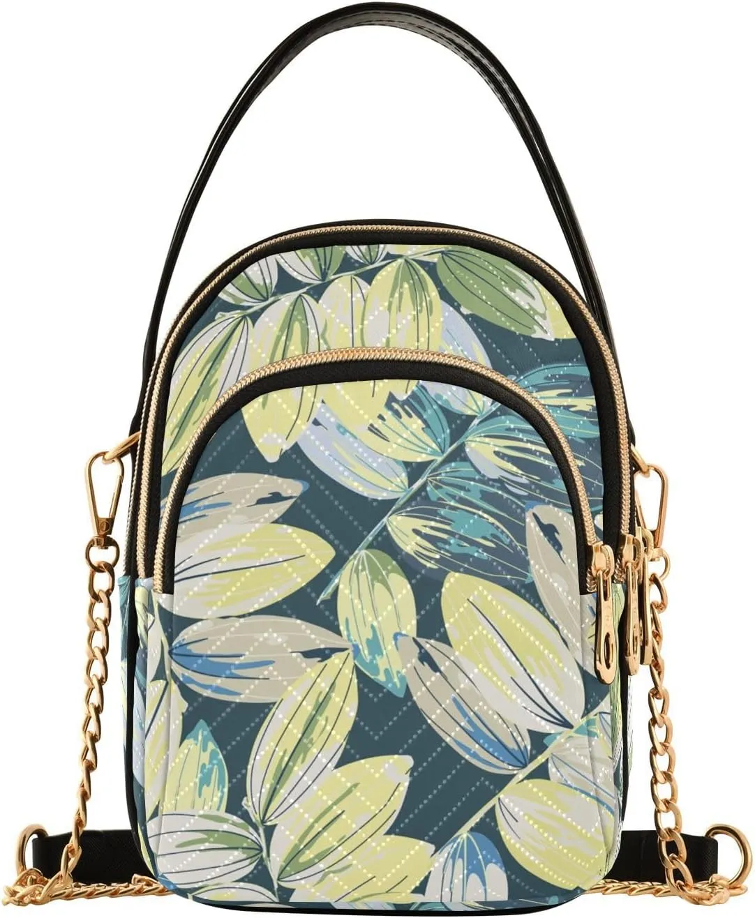 Crossbody Handbags Sling Bags Yellow Twigs with Colorful Leaves Phone Bag for Women Cross Body Purse Fanny Pack with Leather Handheld and Golden Chain for Traveling Daily