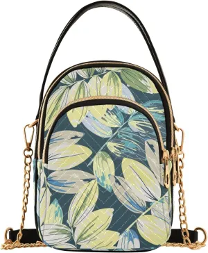 Crossbody Handbags Sling Bags Yellow Twigs with Colorful Leaves Phone Bag for Women Cross Body Purse Fanny Pack with Leather Handheld and Golden Chain for Traveling Daily
