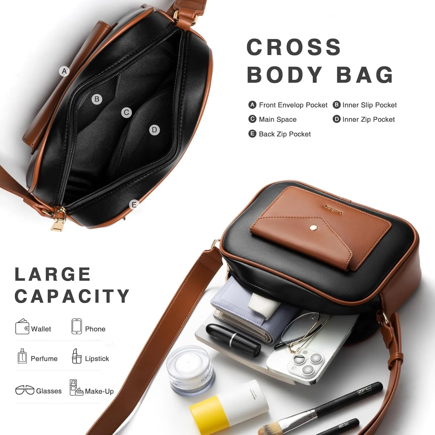 Crossbody Purse for Women's Travel and Daily Life Trendy Small Leather Shoulder Bag with Wide Strap