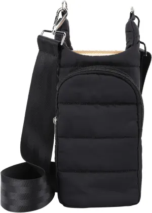 Crossbody Water Bottle Sling Bag, Puffer Water Bottle Holder with Strap, Lightweight Water Bottle Carrier Bag with Phone Pocket
