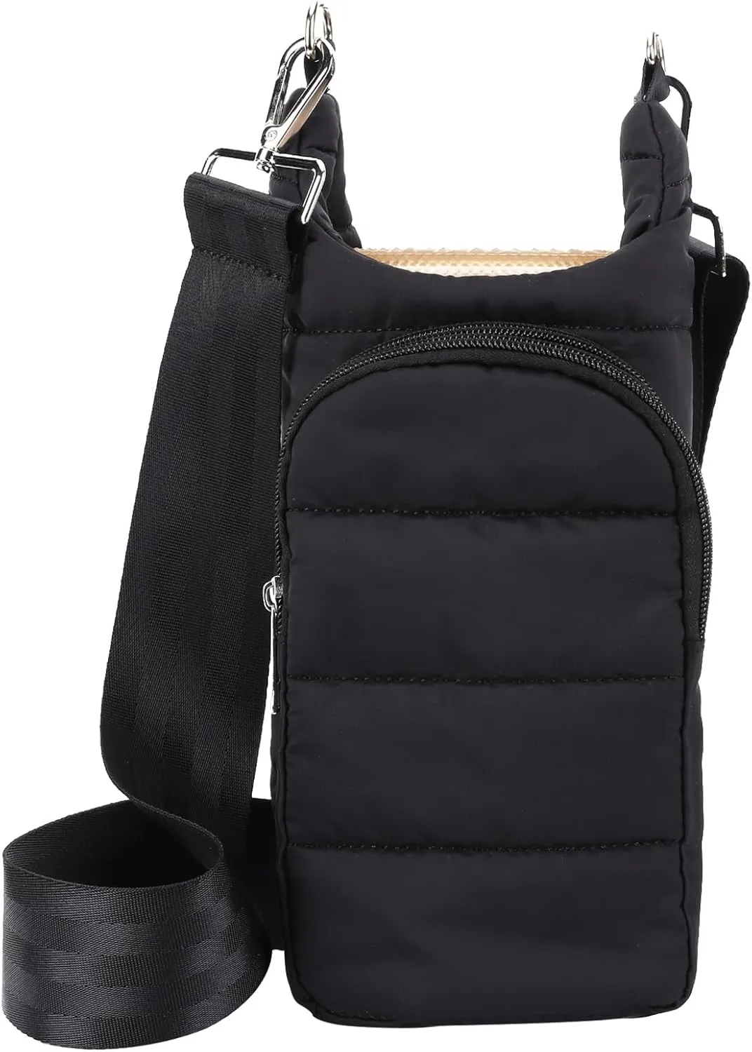 Crossbody Water Bottle Sling Bag, Puffer Water Bottle Holder with Strap, Lightweight Water Bottle Carrier Bag with Phone Pocket