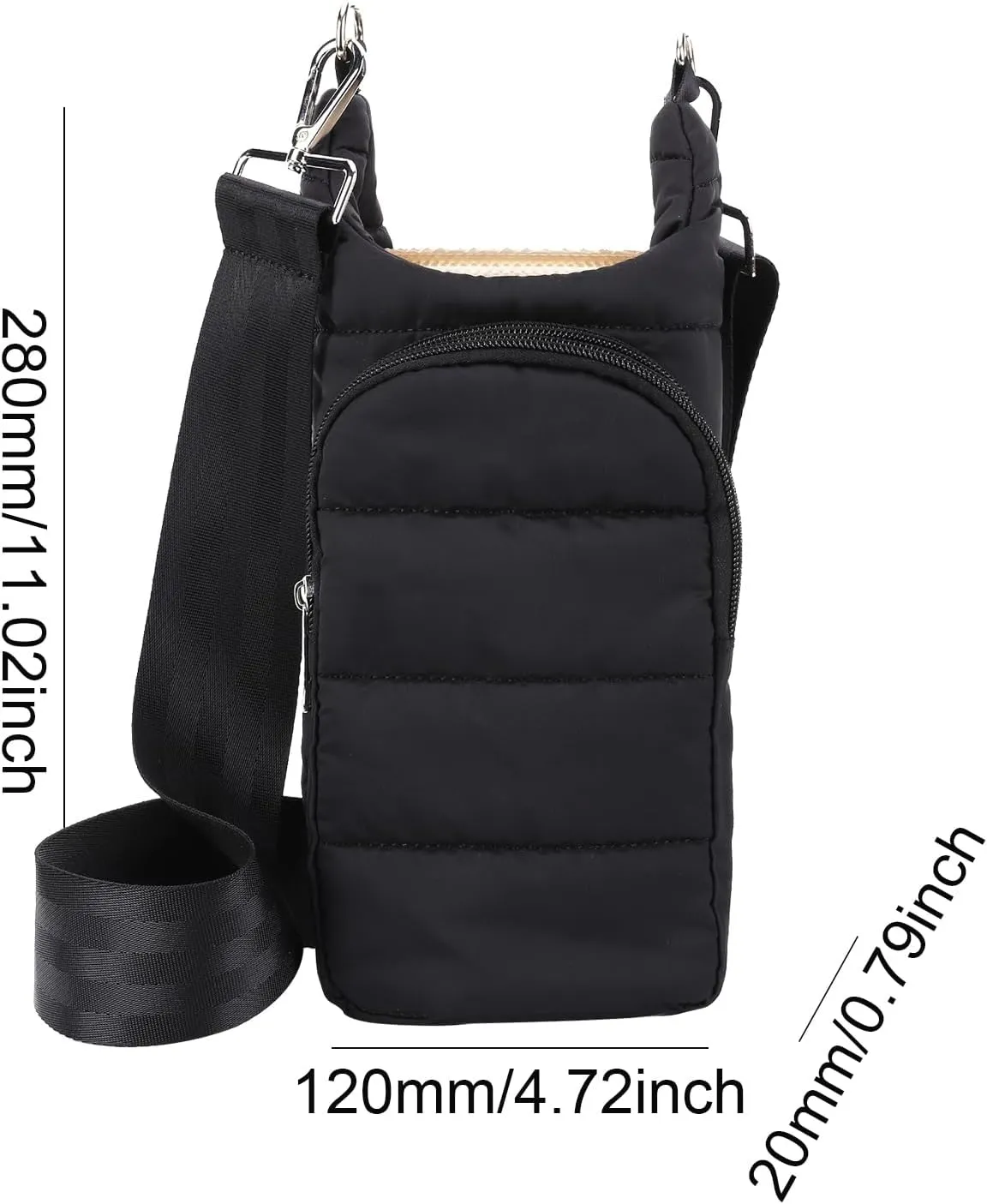 Crossbody Water Bottle Sling Bag, Puffer Water Bottle Holder with Strap, Lightweight Water Bottle Carrier Bag with Phone Pocket