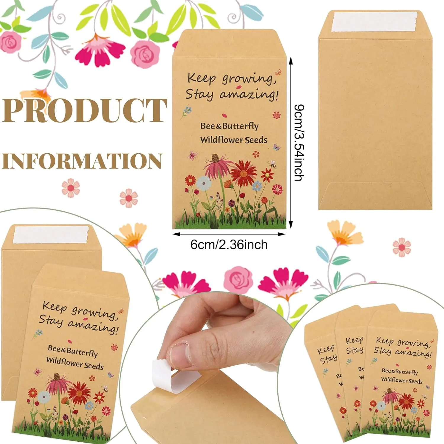 Ctosree 48 Sets End of Year Gifts to Student from Teacher Wildflower Seed Packets Keep Growing Stay Amazing Self Adhesive Seed Envelopes Small Seeds Storage Packets for Graduation Students Favors