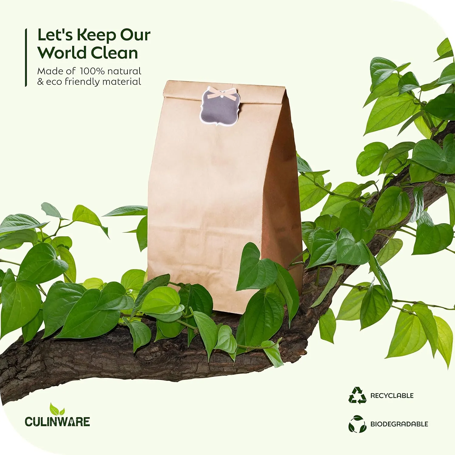 Culinware Kraft Paper Bags 6 Lb - Durable Brown Bags for Snack, Lunch, Sandwich, Pastries, Popcorn, Grocery and Party Favor Bulk 6 x 3.55 x 11.1 In - 500 Count