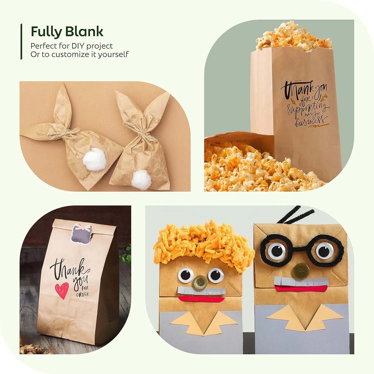 Culinware Kraft Paper Bags 6 Lb - Durable Brown Bags for Snack, Lunch, Sandwich, Pastries, Popcorn, Grocery and Party Favor Bulk 6 x 3.55 x 11.1 In - 500 Count